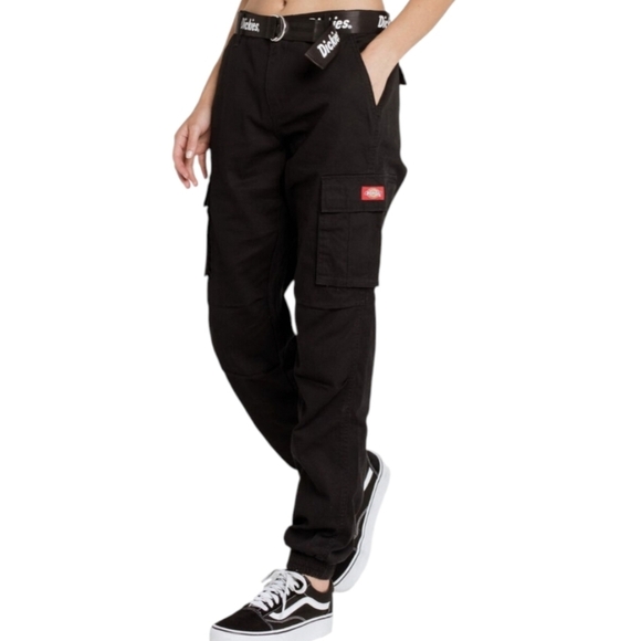 Y2K Dickies Flex Cargo Pants Size 7 / 28 Black - Picture 1 of 8
